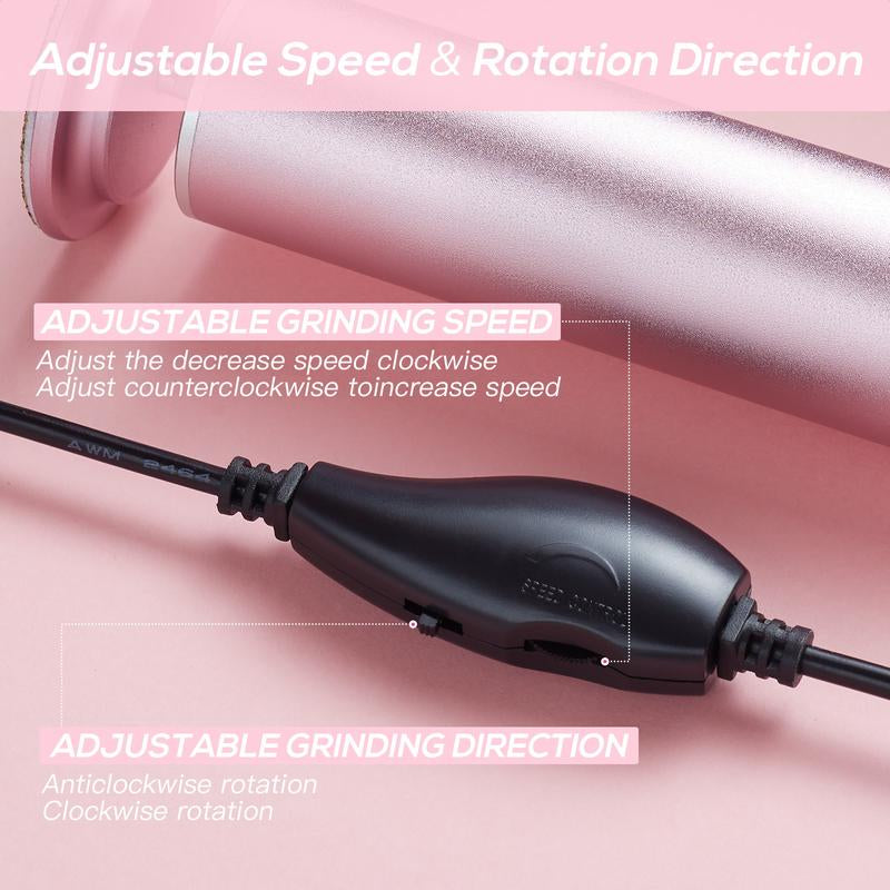 KOYYTO Electric Foot File 600 RPM Motor 360-Degree Rotation Aluminum Alloy Cuticle Remover for Home & Nail Salon Gentle Plug-In Tool Footcallusremover Nail Drill