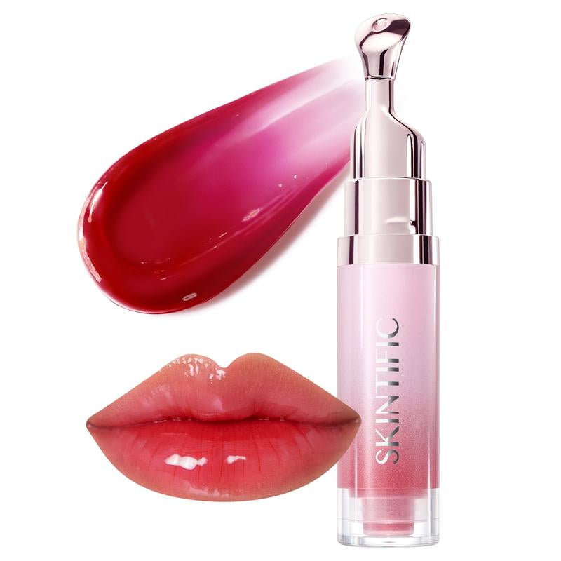 【Opening Promo !】SKINTIFIC Hydrating Brightening Lip Serum with Hyaluronic Acid & Peptide for Radiant Lips Gentle Glossy Korean Beauty Makeup Balm Shea Smooth Moisture with Cooling Metal Roller Applicator