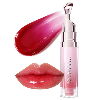 【Opening Promo !】SKINTIFIC Hydrating Brightening Lip Serum with Hyaluronic Acid & Peptide for Radiant Lips Gentle Glossy Korean Beauty Makeup Balm Shea Smooth Moisture with Cooling Metal Roller Applicator