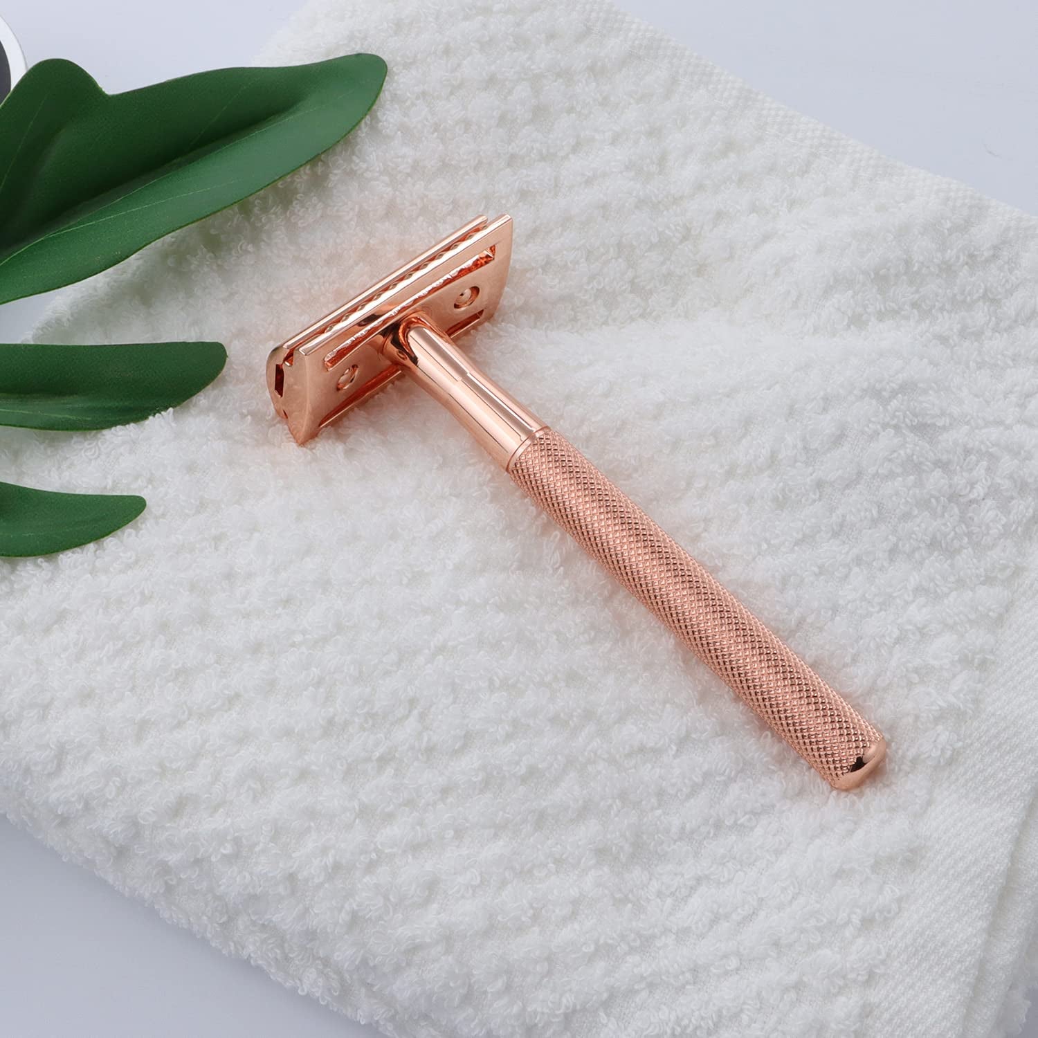 Safety Razors for Sensitive Skin,Single Blade Razor with 10 Double Edge Blades,Reusable Metal Razor for a Smooth and Clean Shave(Rose Gold)