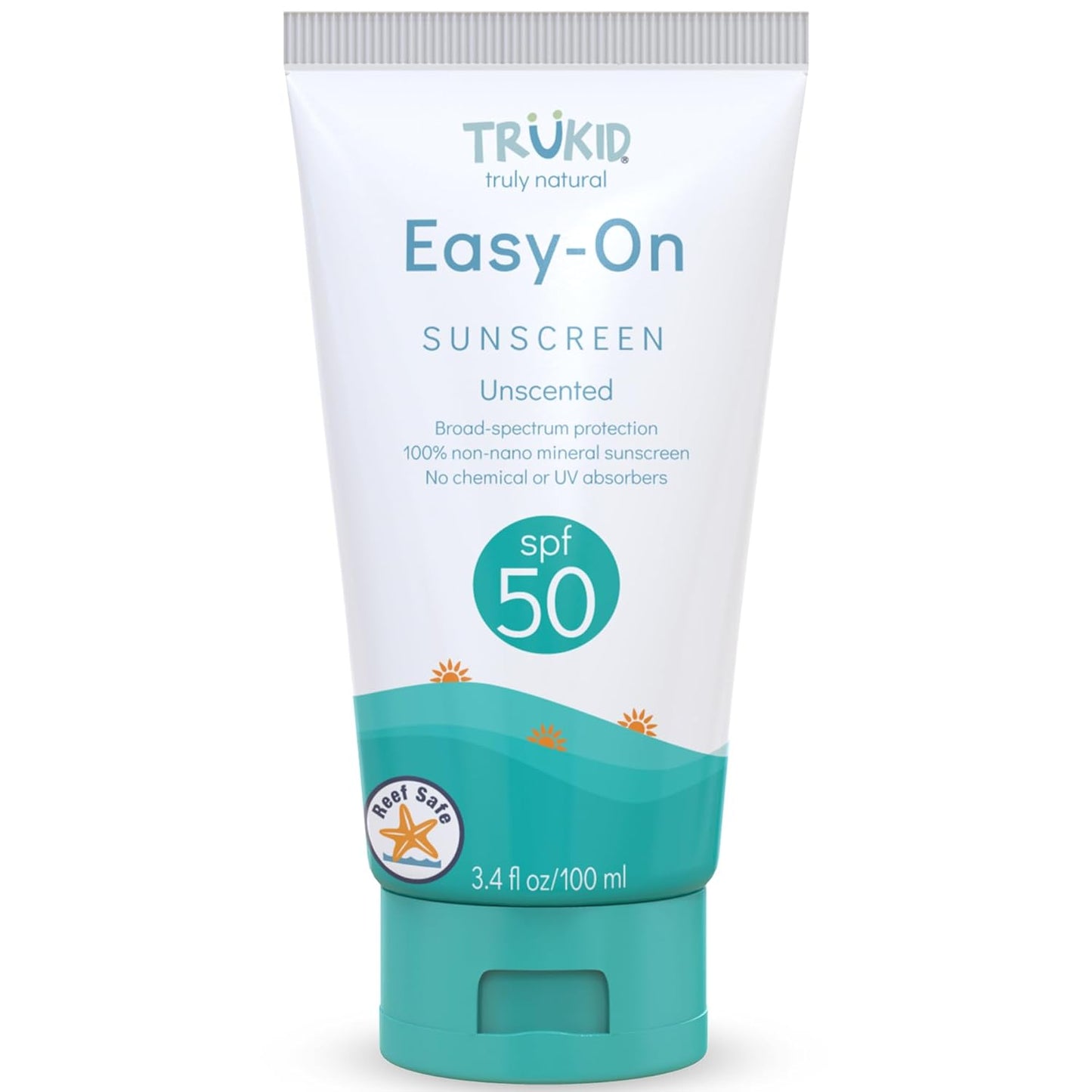 Easy on Mineral Sunscreen SPF 50 - All Natural Kids & Baby Sunscreen for Face & Body, Non-Toxic Zinc Oxide Sunblock Protection for Sensitive Skin, Unscented, FSA Eligible, Travel Size 3.4Oz