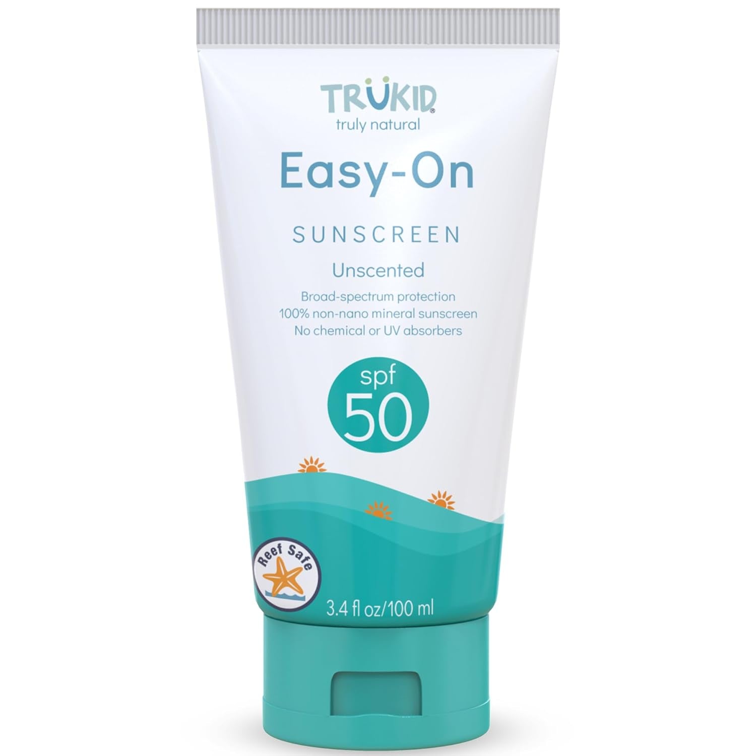 Easy on Mineral Sunscreen SPF 50 - All Natural Kids & Baby Sunscreen for Face & Body, Non-Toxic Zinc Oxide Sunblock Protection for Sensitive Skin, Unscented, FSA Eligible, Travel Size 3.4Oz