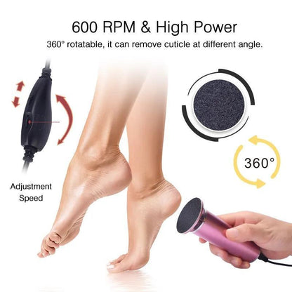 KOYYTO Electric Foot File 600 RPM Motor 360-Degree Rotation Aluminum Alloy Cuticle Remover for Home & Nail Salon Gentle Plug-In Tool Footcallusremover Nail Drill